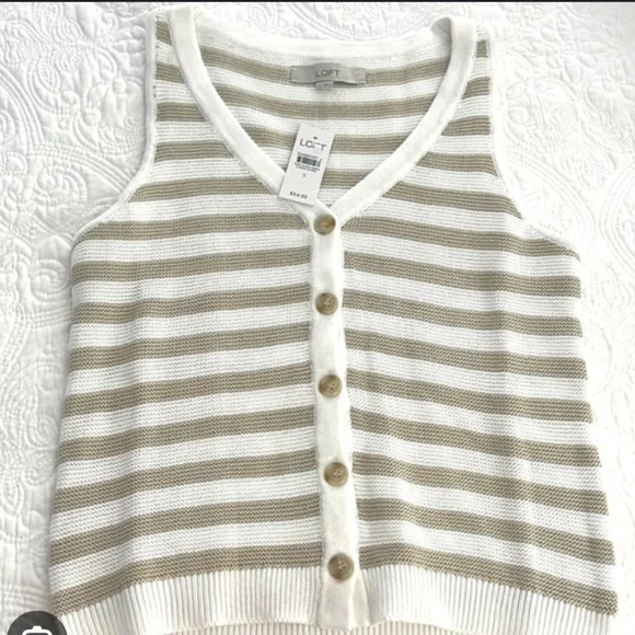LOFT White and Tan Striped Tank Top - Picture 2 of 2